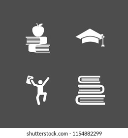 reading icon. 4 reading set with student and books stack from top view vector icons for web and mobile app