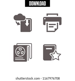 reading icon. 4 reading vector set. favorite book, download ebook, newspaper and print icons for web and design about reading theme