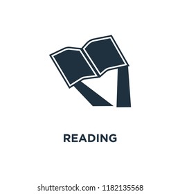 Reading icon. Black filled vector illustration. Reading symbol on white background. Can be used in web and mobile.