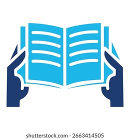 Reading Icon In Blue Monochrome Flat Design, Vector Illustration