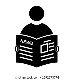 Reading icon design. Men reading newspaper icon in trendy silhouette style design. Vector illustration.