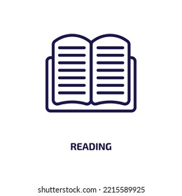 icono de lectura de la colección de educación. Lección lineal delgada, educación, icono de contorno de libro aislado en fondo blanco. Signo de lectura de vectores de línea, símbolo para web y móvil
