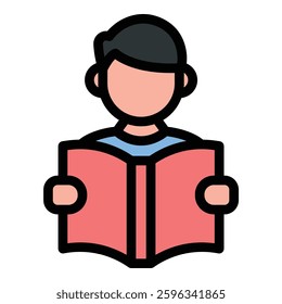 Reading icon in flat line style representing literacy knowledge and education ideal for learning books and academic concepts.