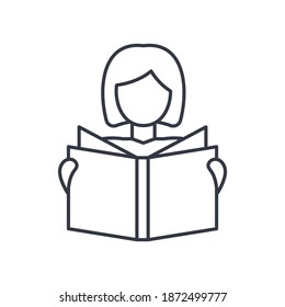 Lesesymbol, lineare einzelne Illustration, dünne Linie, Webdesign-Zeichen, Umrisssymbol mit bearbeitbarem Strich auf weißem Hintergrund.