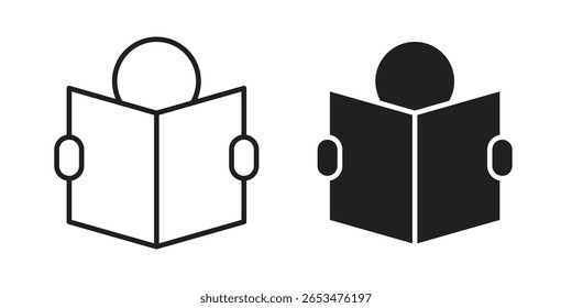 Icono de lectura, signo de Vector de contorno, pictograma de estilo lineal y sólido aislado en blanco.