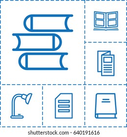 Reading icon. set of 6 reading outline icons such as book, news, table lamp, photo album
