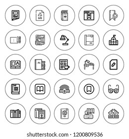 Reading icon set. collection of 25 outline reading icons with book, college, bookmark, books, desk lamp, magazine, glasses, ibooks, homework, newspaper icons. editable icons.