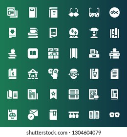 reading icon set. Collection of 36 filled reading icons included Eye glasses, Book, Glasses, Read, Newspaper, Bookmark, Paper, Student, College, Literature, Bookshelf, Ibooks