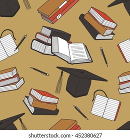 Reading icon set hand drawn vector. Big collection sketch objects. Doodle illustration library. Colorful seamless pattern
