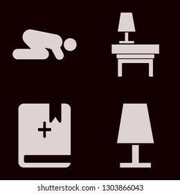 reading icon set with lamp nightstand, table lamp and islam prayer vector illustration