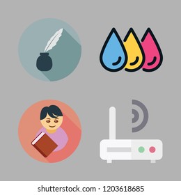 reading icon set. vector set about router, quill, printing and student icons set.