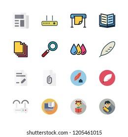 reading icon set. vector set about router, blank page, document and printing icons set.
