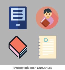 reading icon set. vector set about document, e reader, student and ereader icons set.