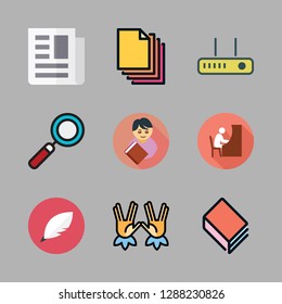 reading icon set. vector set about newspaper, studying, loupe and e reader icons set.
