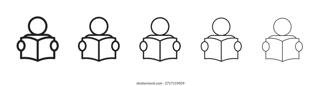 Reading icon symbol in thin line, Black outline and stroke style