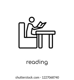 Reading icon. Trendy modern flat linear vector Reading icon on white background from thin line Activity and Hobbies collection, editable outline stroke vector illustration