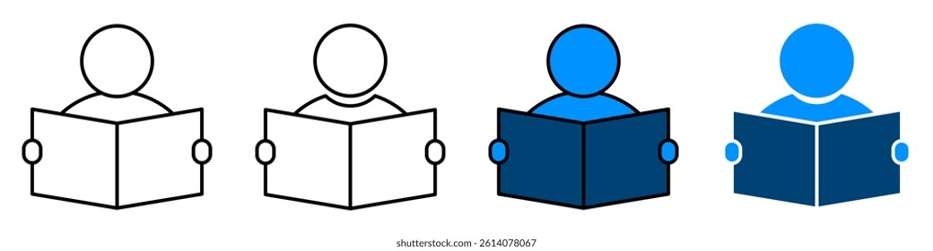 Reading Icon Vector Set. Person Reading Vector Icon in line style design. Symbol of Reading. Vector illustration.