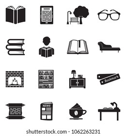 Reading Icons. Black Flat Design. Vector Illustration. 