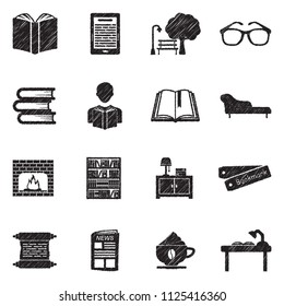 Reading Icons. Black Scribble Design. Vector Illustration.