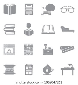 Reading Icons. Gray Flat Design. Vector Illustration. 