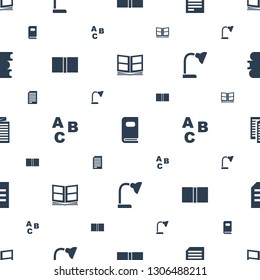 reading icons pattern seamless white background. Included editable filled photo album, paper, book, ABC, table lamp, news icons. reading icons for web and mobile.