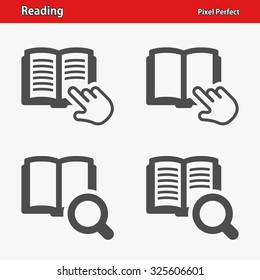 Reading Icons. Professional, pixel perfect icons optimized for both large and small resolutions. EPS 8 format.