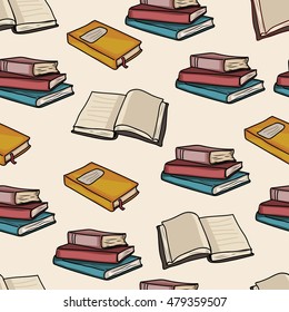 Reading icons seamless pattern background with open books illustration