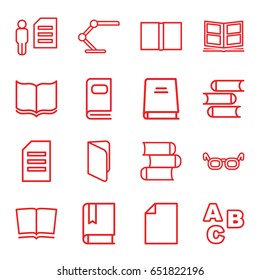Reading icons set. set of 16 reading outline icons such as book, table lamp, photo album, paper, abc, glasses