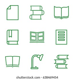 Reading icons set. set of 9 reading outline icons such as book, table lamp, photo album, paper