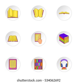 Reading icons set. Cartoon illustration of 9 reading vector icons for web