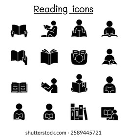 Reading icons set in glyph style