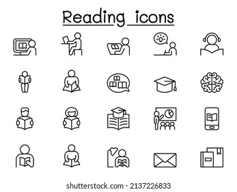 Reading icons set in thin line style