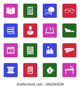 Reading Icons. White Flat Design In Square. Vector Illustration. 