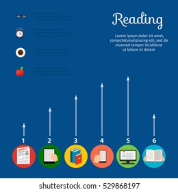 Reading infographic, vector illustration on the blue background.