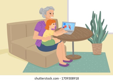 Reading instruction, schoolgirl doing homework, studying on the Internet, distance education, teacher and student. Studying during quarantine the coronovirus pandemic. Vector illustration.