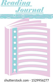 Reading journal blank template for bullet journal, planner, scrapbooking do it yourself notepad. Decorated with circles and lines in pink and blue. Cute kawaii design. Book silhouette