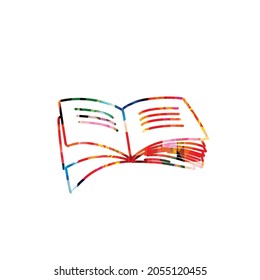 Lesen, Wissen, Bildungskonzept. Farbiges inspirierendes offenes Buch einzeln. Design für Bibliothek, Literatur, Universität, Schule, Kurse, Unterricht, Klassen. Vektorgrafik