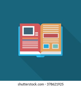 Reading and knowledge icon , Vector flat long shadow design.In education concept.