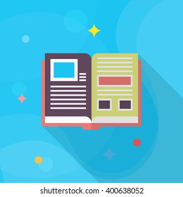 Reading and knowledge icon , Vector flat long shadow design.In education concept.