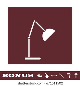 Reading lamp icon flat. White pictogram on brown background. Vector illustration symbol and bonus icons