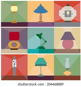 reading lamps, desk lams, table lamps vector set