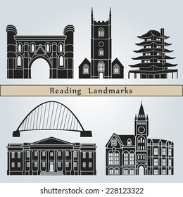 Reading landmarks and monuments isolated on blue background in editable vector file