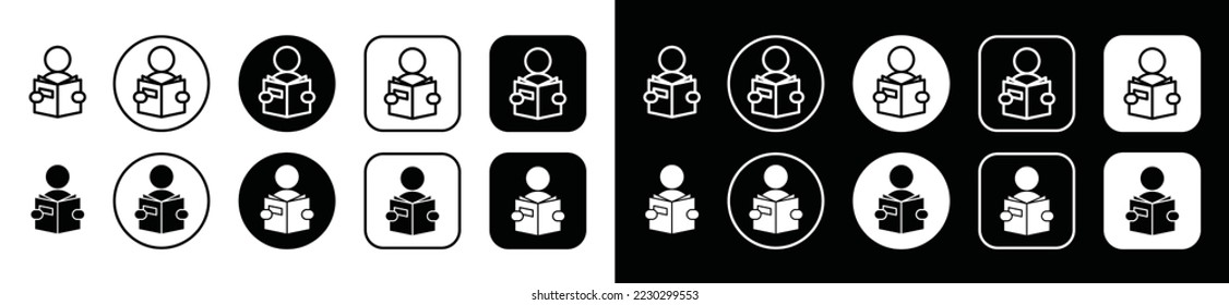 Reading or learning book icon. Students study textbooks or a person reading a book icon in flat and outline style. Education and training symbol illustration. Back to school buttons