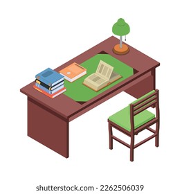 Reading and library isometric composition with reading information icons on blank background vector illustration