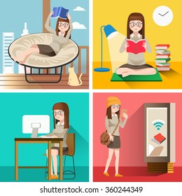Reading life. Education in the media. Self-study. Hobby in holiday. The routine of students.