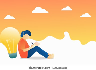 reading with light bulb with text space, vector, illustrator