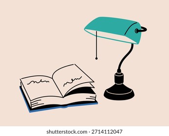 Luz de lectura y libro abierto