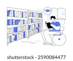 Reading literature isolated cartoon vector illustrations. Student in wheelchair reading literature at library, getting ready for university classes, solo work, book diversity vector cartoon.