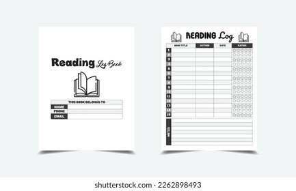 Reading Log book kdp interior. lesson planner low content kdp interior design vector template