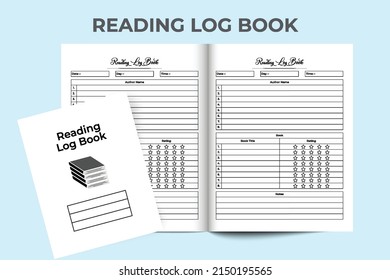 Reading logbook interior. Daily book reading tracker and book review information checker template. Interior of a journal. Reading information tracker notebook and author rating journal interior.